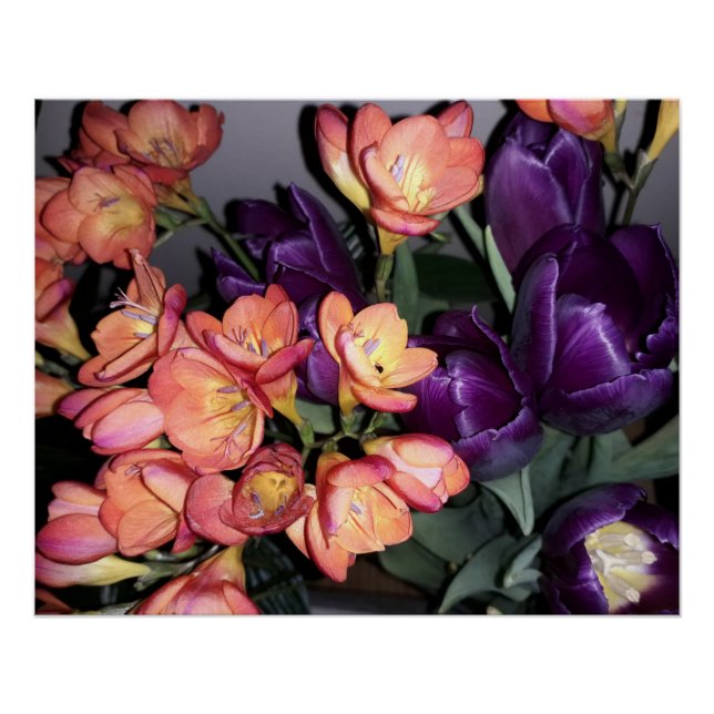 Orangefarbene und violette Blumen Poster (Vorderseite)