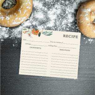 Orangefarbene und weiße Blume Elfenbein-Rezept-Kar