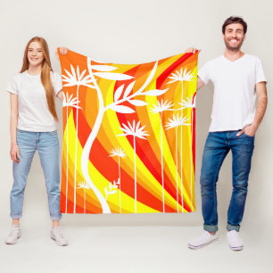 Orangefarbene und weiße botanische Illustration Fleecedecke
