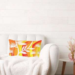 Orangefarbene und weiße botanische Illustration Lendenkissen