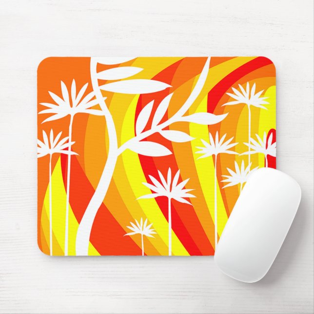 Orangefarbene und weiße botanische Illustration Mousepad (Mit Mouse)