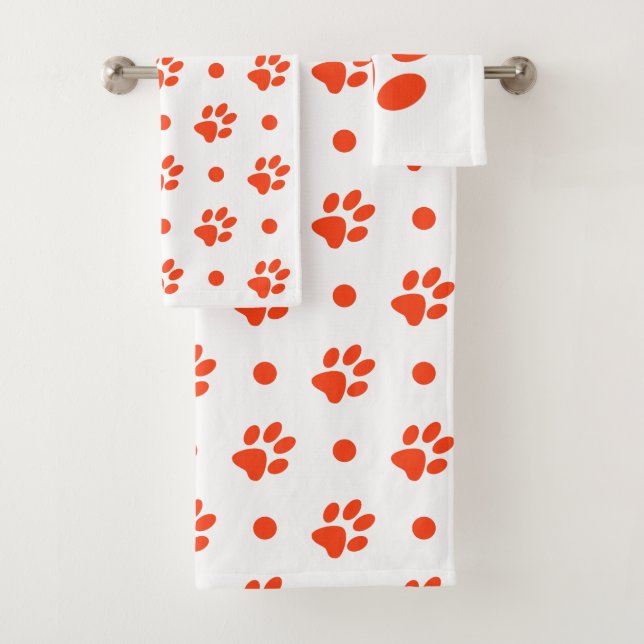 Orangefarbene und weiße Drucke und Polka-Punkte Badhandtuch Set (Insitu)