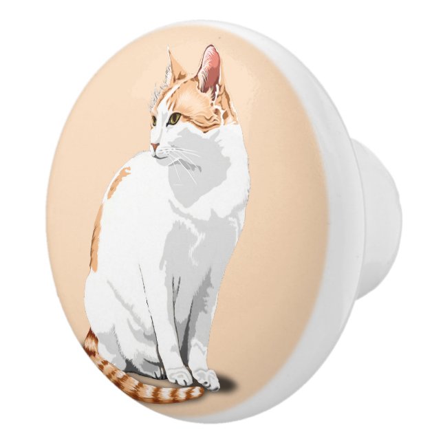 Orangefarbene und weiße Katze Keramikknauf (Rechts)
