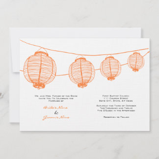 Orangefarbene und weiße Lanterns Hochzeitseinladun Einladung