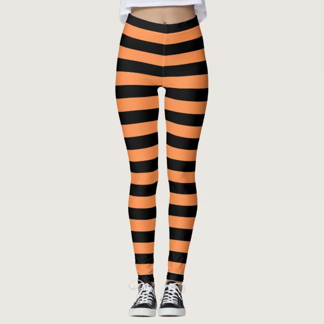 Orangefarbene und weiße Linien Muster, Tiger Leggi Leggings (Vorderseite)
