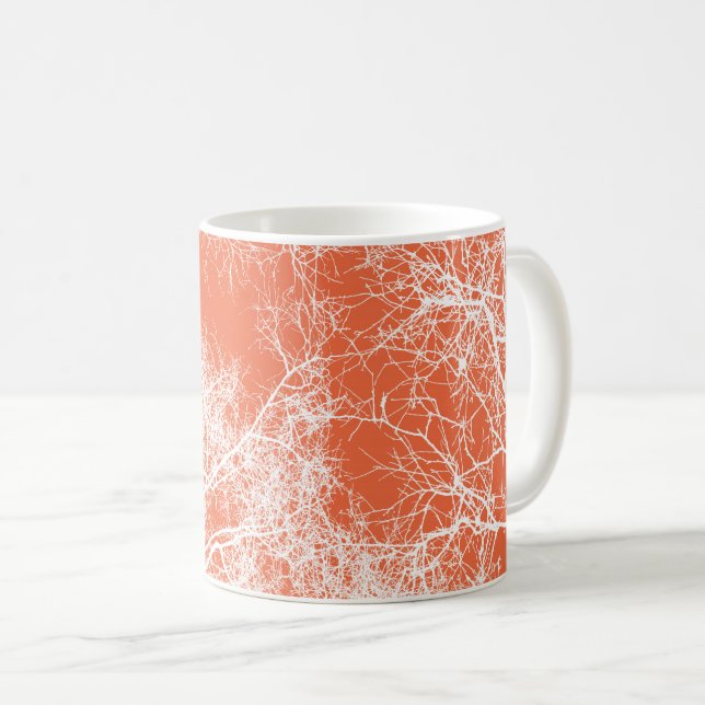 Orangefarbene und weiße, silberfarbene Bäume Kaffeetasse (VorderseiteRechts)