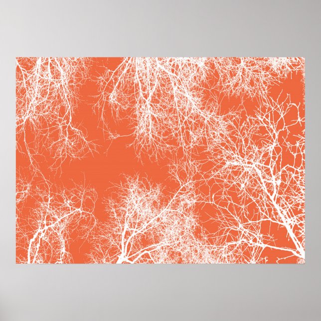 Orangefarbene und weiße, silberfarbene Bäume Poster (Vorne)