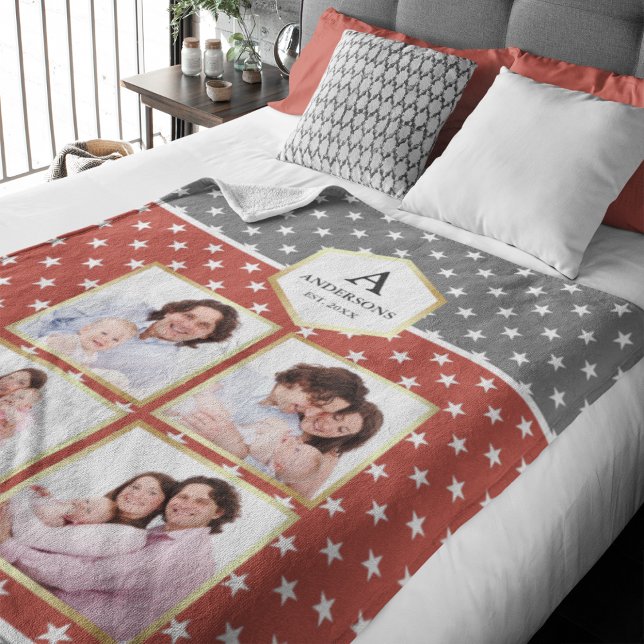 Orangefarbene und weiße Sterne Muster FotoCollage Fleecedecke (Von Creator hochgeladen)