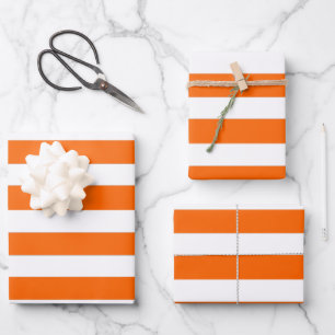 Orangefarbene und weiße Streifen Geschenkpapier Set