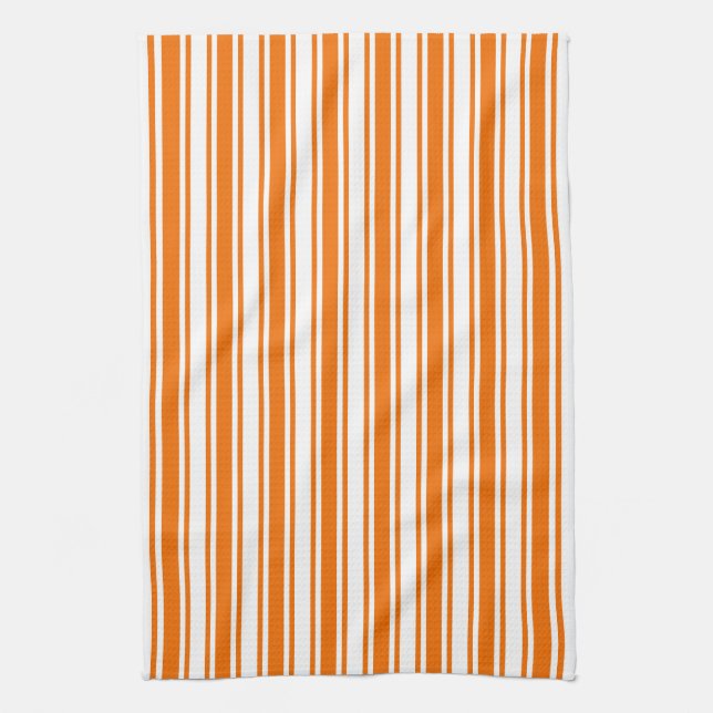 Orangefarbene und weiße Streifen Geschirrtuch (Vertikal)