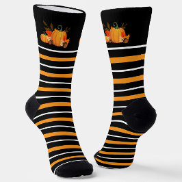Orangefarbene und weiße Streifen mit Kürbisgewohnh Socken
