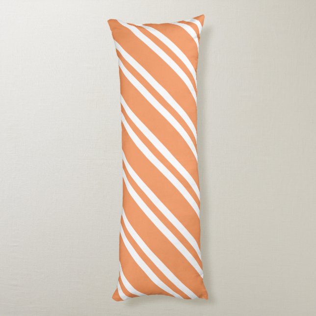 Orangefarbene und weiße Streifen Seitenschläferkissen (Rückseite (Vertikal))