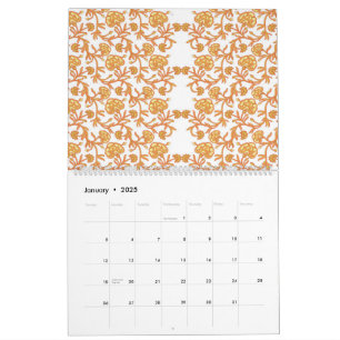 orangefarbene und weiße Tapeten mit Blumenmotiv Kalender