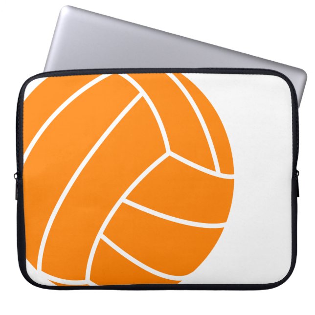 Orangefarbene und weiße Volleyball Laptopschutzhülle (Vorderseite)