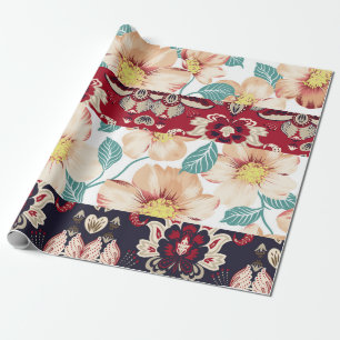 Orangefarbene Vintage Blume mit nahtlosem Pisleybo Geschenkpapier