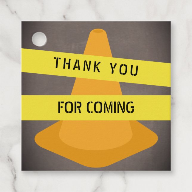 Orangefarbene Vorsichtsbandkonstruktion Geburtstag Geschenkanhänger (Vorderseite)