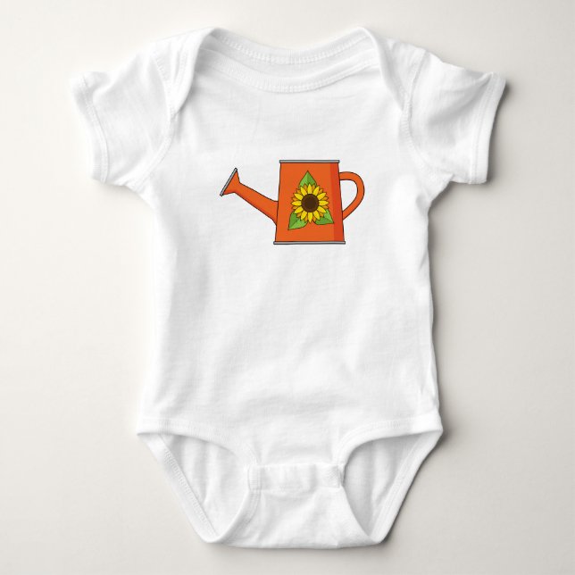 Orangefarbene Wasserdose mit Sonnenblumen Baby Strampler (Vorderseite)
