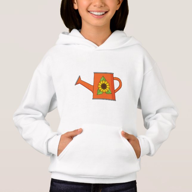 Orangefarbene Wasserdose mit Sonnenblumen Hoodie (Vorderseite)