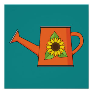 Orangefarbene Wasserdose mit Sonnenblumen Poster