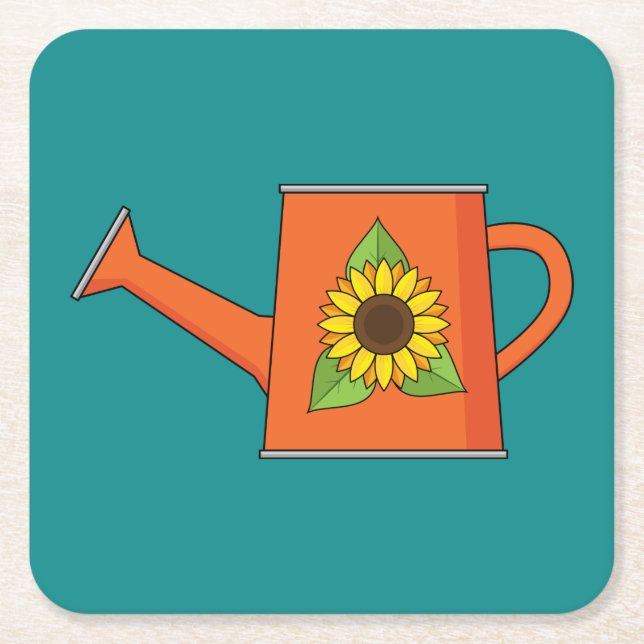 Orangefarbene Wasserdose mit Sonnenblumen Rechteckiger Pappuntersetzer (Vorderseite)