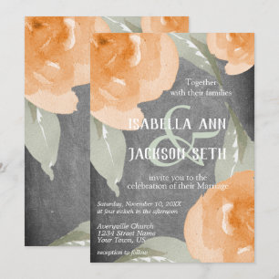 Orangefarbene Wasserfarben, Blüten und Bretter Einladung