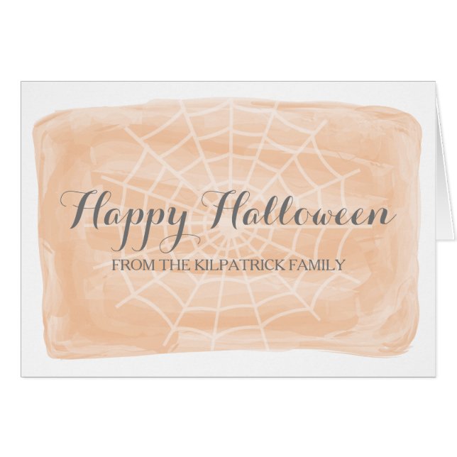 Orangefarbene Wasserfarben-WebHalloween-Karte (Vorderseite (Horizontal))
