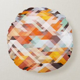 Orangefarbene weiße Geometrie: Polygonaler Hinterg Rundes Kissen