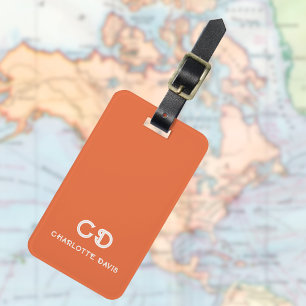 Orangefarbene weiße Monogramm-Initialen Gepäckanhänger