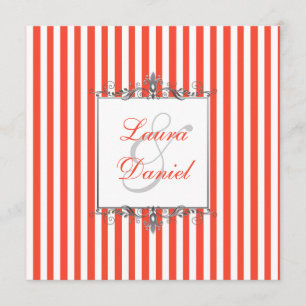 Orangefarbene, weiße, silbergraue Streifen-Rollen  Einladung