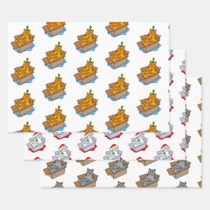 Orangefarbene, weiße und graue Weihnachts- und Ge Geschenkpapier Set