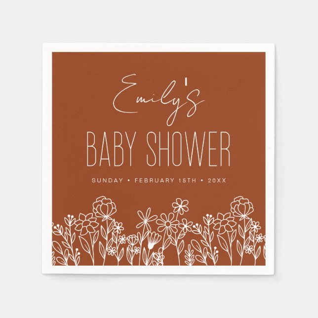 Orangefarbene Wildblume Boho Kinderdusche im Blut Serviette (Vorderseite)