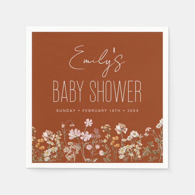 Orangefarbene Wildblume Boho Kinderdusche im Blut Serviette (Vorderseite)