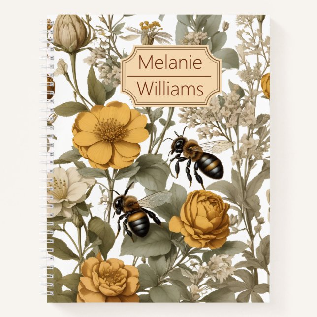 Orangefarbene Wildblumen mit Bienen | Personalisie Notizbuch (Vorderseite)