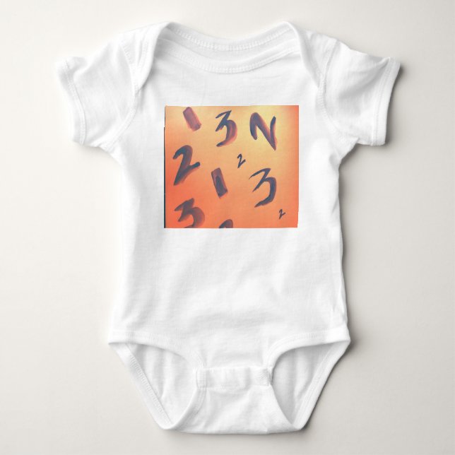 Orangefarbene Zahlen für Baby Anzug. Strampler (Vorderseite)