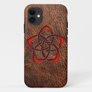 Orangefarbene Zell-Blume auf echtem Leder Case-Mate iPhone Hülle