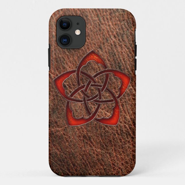 Orangefarbene Zell-Blume auf echtem Leder Case-Mate iPhone Hülle (Rückseite)