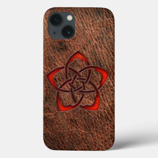 Orangefarbene Zell-Blume auf echtem Leder Case-Mate iPhone Hülle