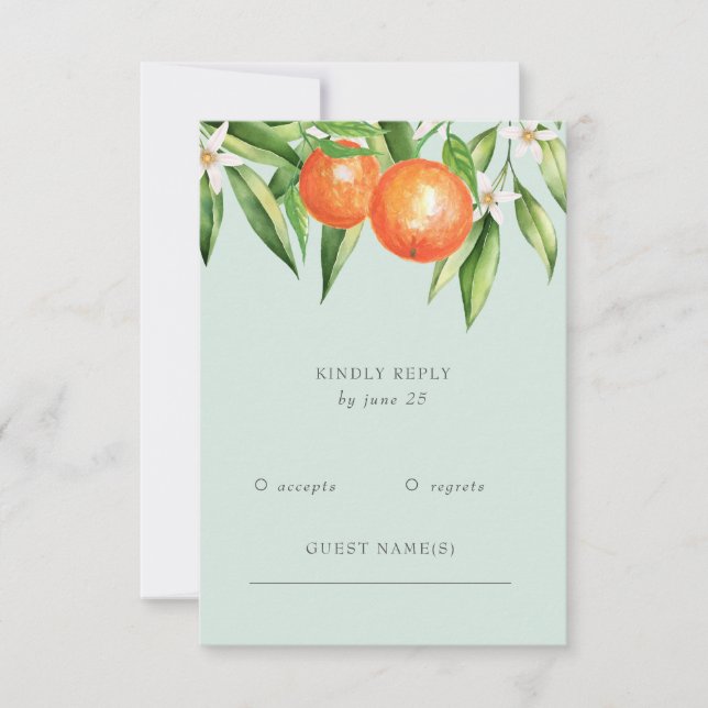 Orangefarbene Zitrusfrüchte Botanische Hochzeit RSVP Karte (Vorderseite)