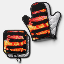 Orangefarbener abstrakter Topfhalter und Ofenlauge Ofenhandschuh & Topflappen-Set