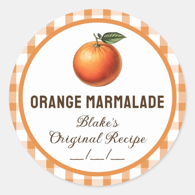 Orangefarbener Aufkleber mit karierter Bauweise (Vorderseite)