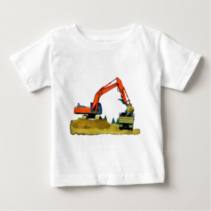 Orangefarbener Bagger und Gelber Sprengwagen Baby T-shirt