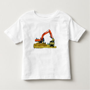 Orangefarbener Bagger und Gelber Sprengwagen Kleinkind T-shirt