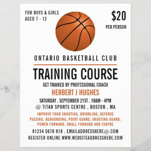 Orangefarbener Basketball, Basketballtrainingskurs Flyer