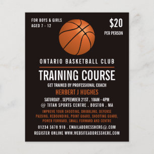 Orangefarbener Basketball, Basketballtrainingskurs Flyer