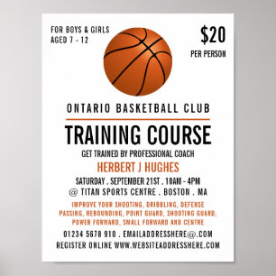 Orangefarbener Basketball, Basketballtrainingskurs Poster