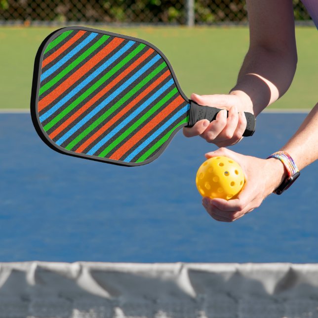 Orangefarbener, blauer, grüner, schwarzer Glitzer  Pickleball Schläger (InSitu)
