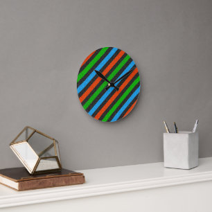 Orangefarbener, blauer, grüner, schwarzer Glitzer  Runde Wanduhr