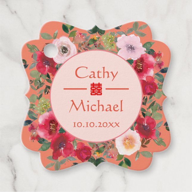 Orangefarbener Blumenkranz moderne chinesische Hoc Geschenkanhänger (Vorderseite)