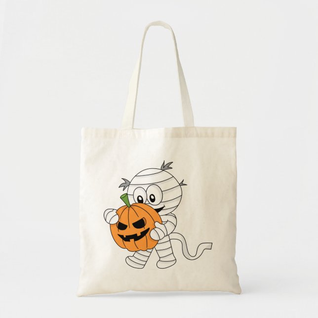 Orangefarbener Cartoon Mummy mit Pumpkin Tragetasche (Vorne)