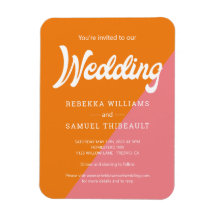 Orangefarbener Farbblock Retro Hochzeitsempfang